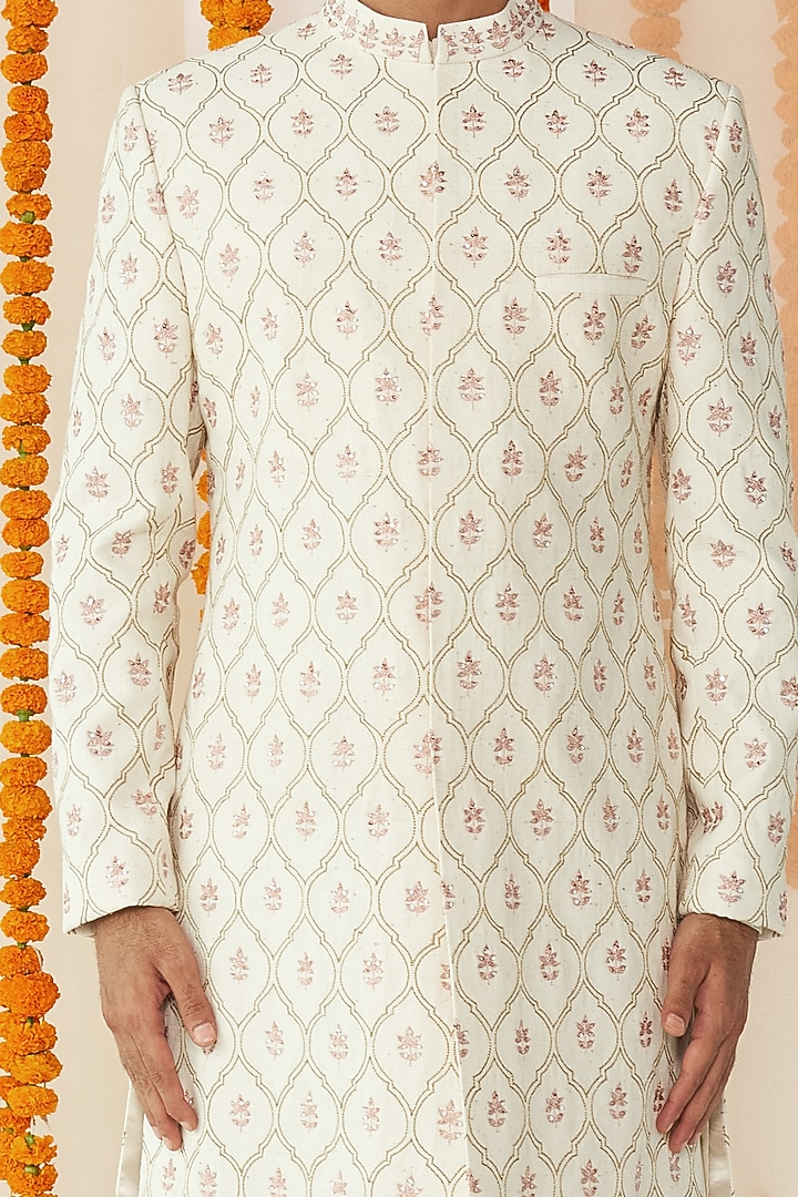 Ivory Embroidered Groom Sherwani Set by TISASTUDIO at Pernia's Pop Up Shop