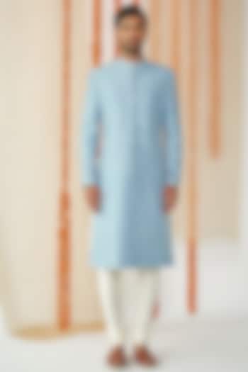 Powder Blue  Embroidered Groom Sherwani Set by TISASTUDIO at Pernia's Pop Up Shop
