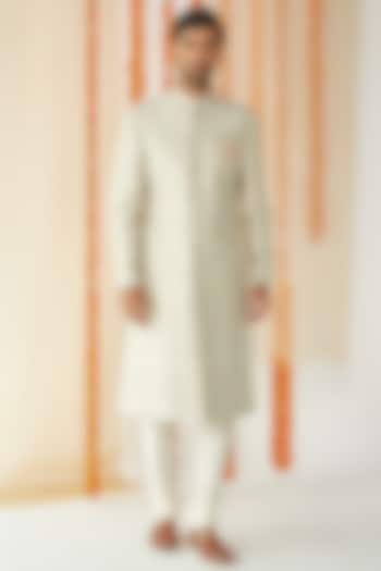 Light Green Embroidered Sherwani Set by TISASTUDIO