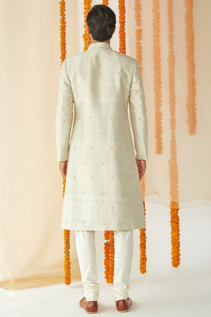 Light Green Embroidered Wedding Sherwani Set by TISASTUDIO at Pernia's Pop Up Shop