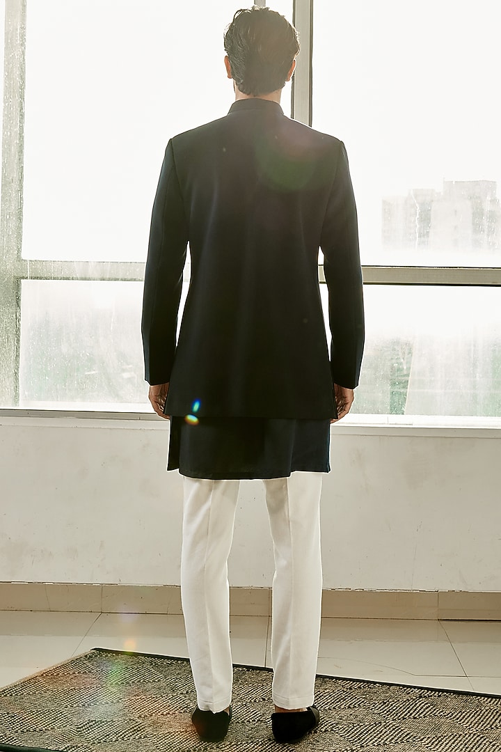 Navy Blue Polyester Viscose & Cotton Jacket Set by TISASTUDIO at Pernia's Pop Up Shop