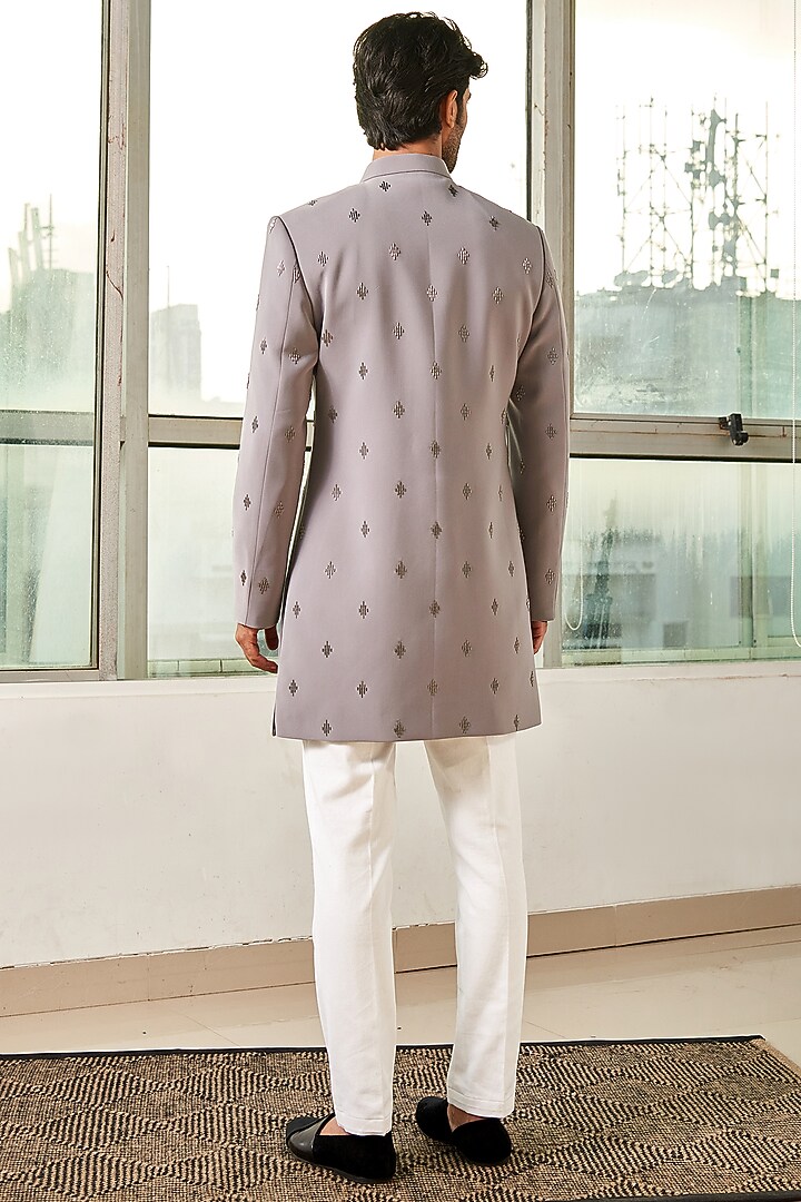 Grey Embroidered Groom Sherwani Set by TISASTUDIO at Pernia's Pop Up Shop
