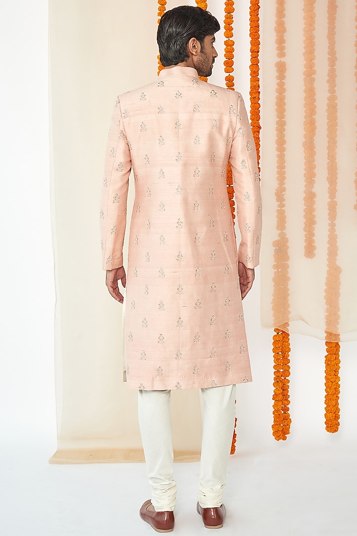 Dusky Pink Embroidered Groom Sherwani Set by TISASTUDIO at Pernia's Pop Up Shop