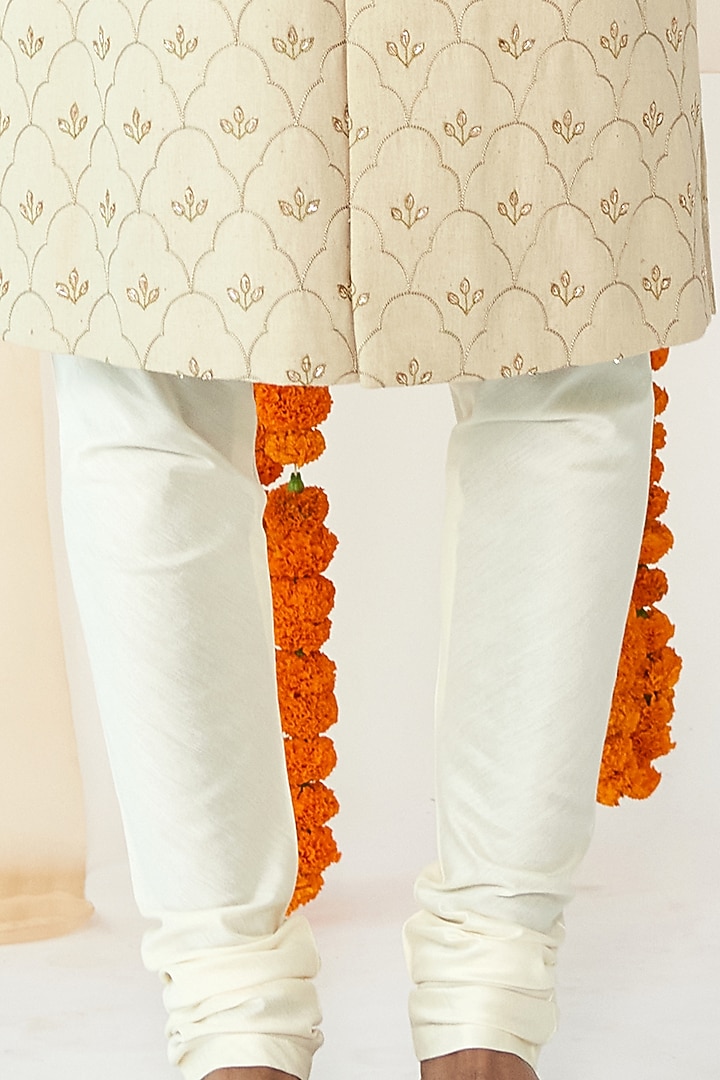 Stone Beige Jaal Embroidered Groom Sherwani Set by TISASTUDIO at Pernia's Pop Up Shop