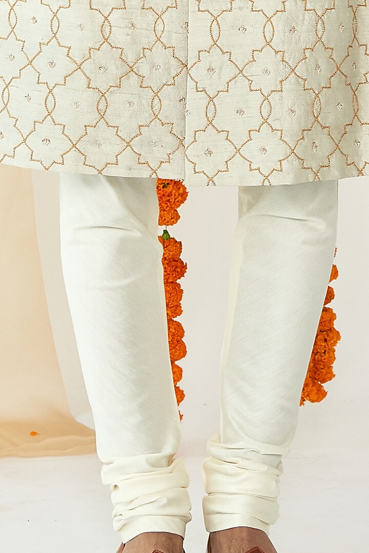 Light Grey Jaal Embroidered Groom Sherwani Set by TISASTUDIO at Pernia's Pop Up Shop