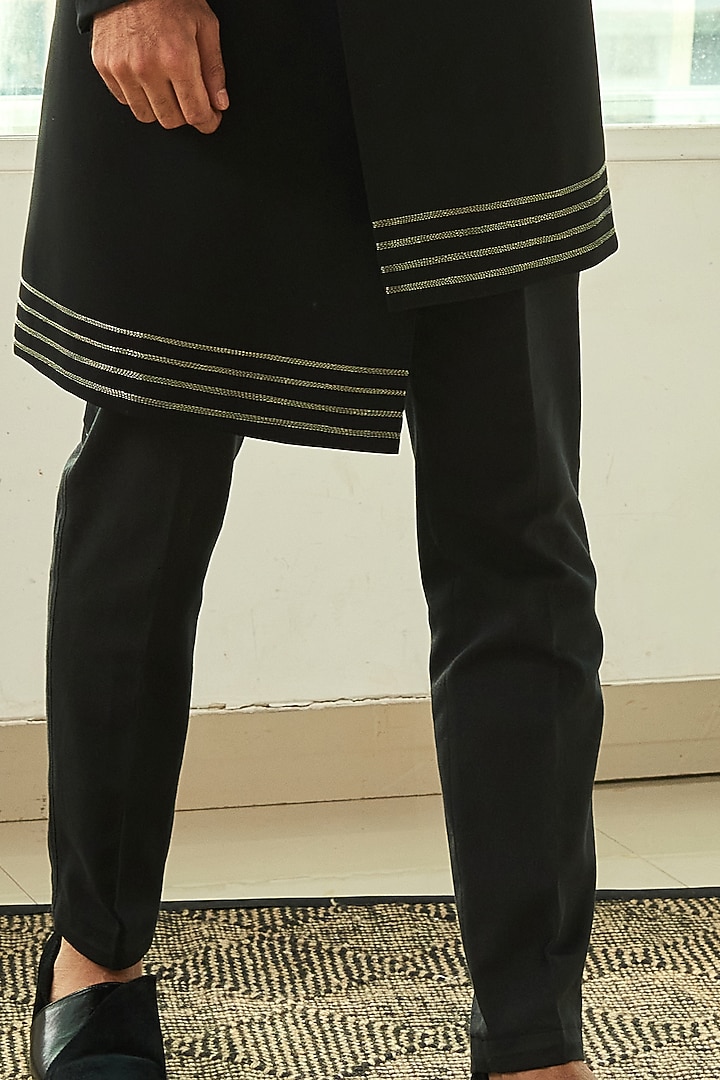 Black Viscose Polyester Asymmetrical Indo Western Set by TISASTUDIO at Pernia's Pop Up Shop