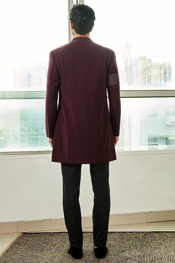 Burgundy Jacket With Kurta Set by TISASTUDIO at Pernia's Pop Up Shop