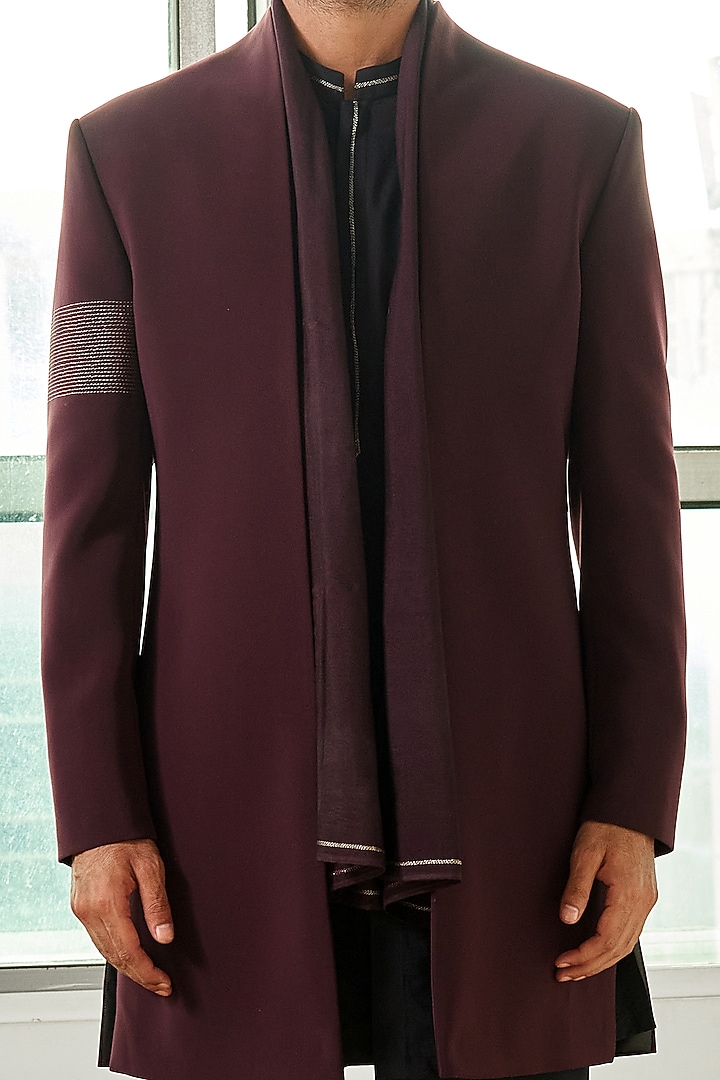 Burgundy Jacket With Kurta Set by TISASTUDIO at Pernia's Pop Up Shop