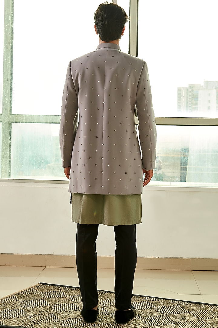 Grey Layered Bandhgala Set by TISASTUDIO at Pernia's Pop Up Shop