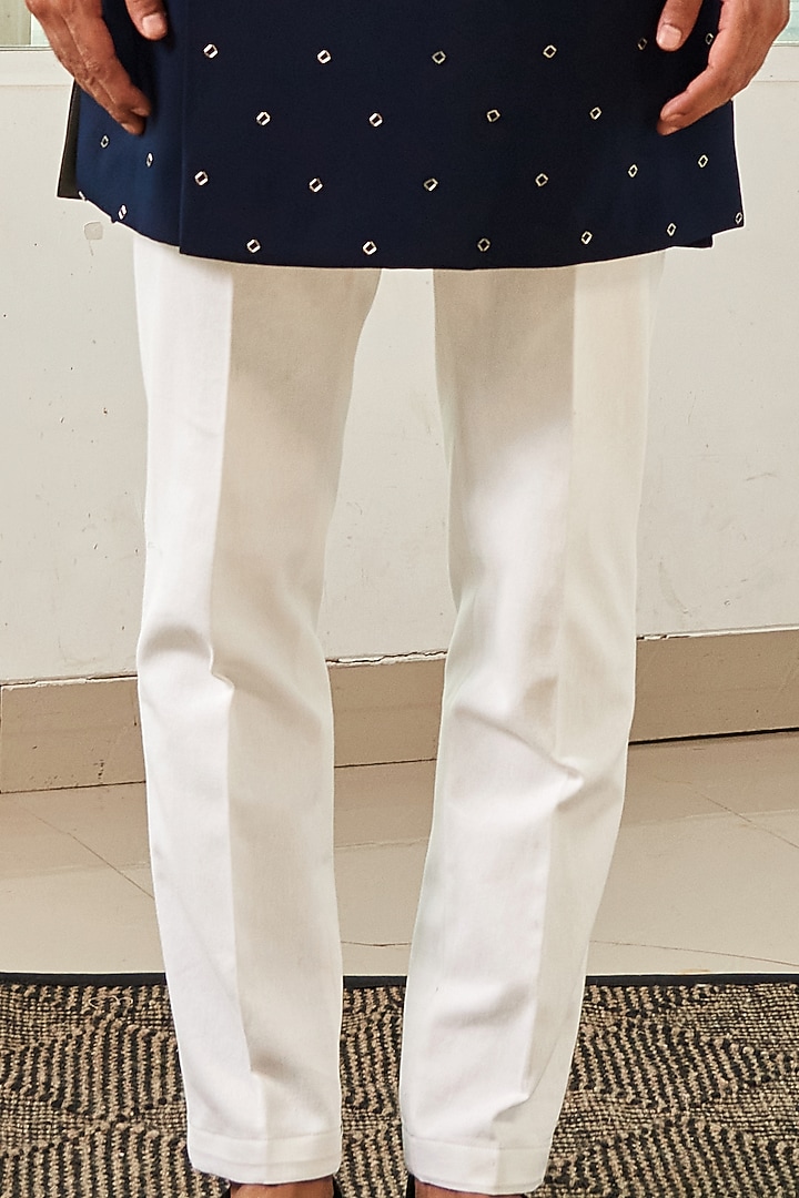 Navy Blue Viscose Polyester Embroidered Indo Western Set by TISASTUDIO at Pernia's Pop Up Shop