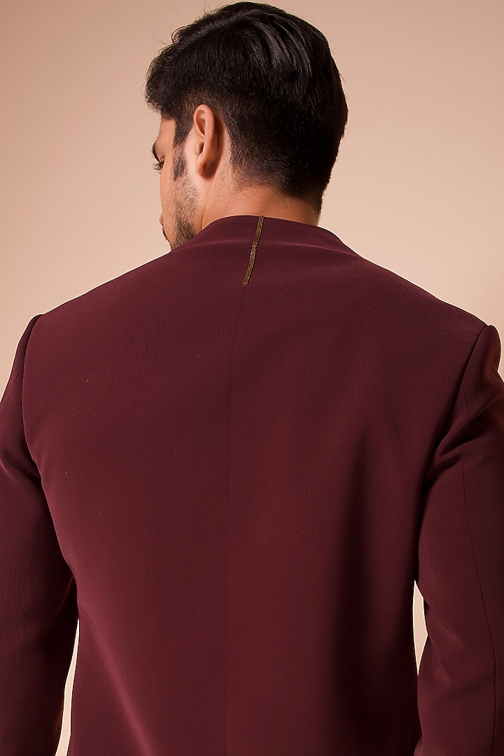 Burgundy Viscose Polyester Groom Indowestern Set by TISASTUDIO at Pernia's Pop Up Shop