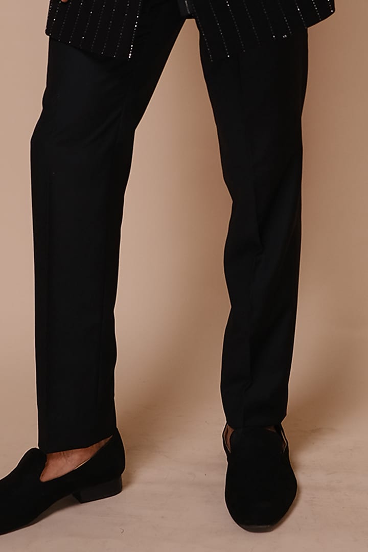 Black Viscose Polyester Groom Indowestern Set by TISASTUDIO at Pernia's Pop Up Shop