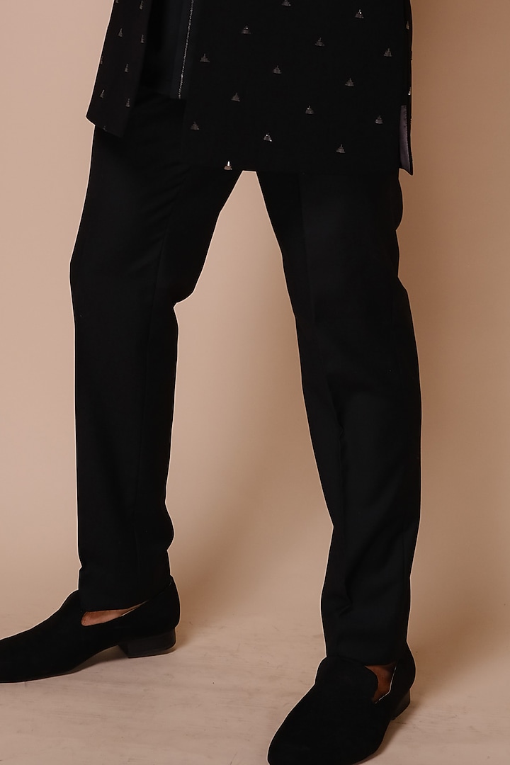 Black Embroidered Open Groom Indowestern Set by TISASTUDIO at Pernia's Pop Up Shop