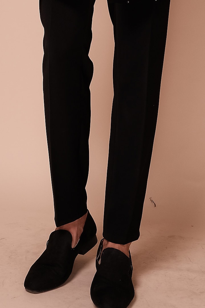 Black Viscose Polyester Motifs Embroidered Groom Sherwani Set by TISASTUDIO at Pernia's Pop Up Shop