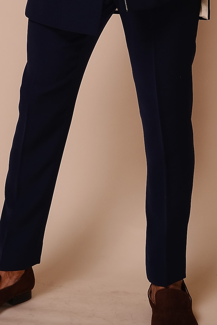 Midnight Blue Viscose Polyester Gold Embroidered Wedding Indowestern Set by TISASTUDIO at Pernia's Pop Up Shop