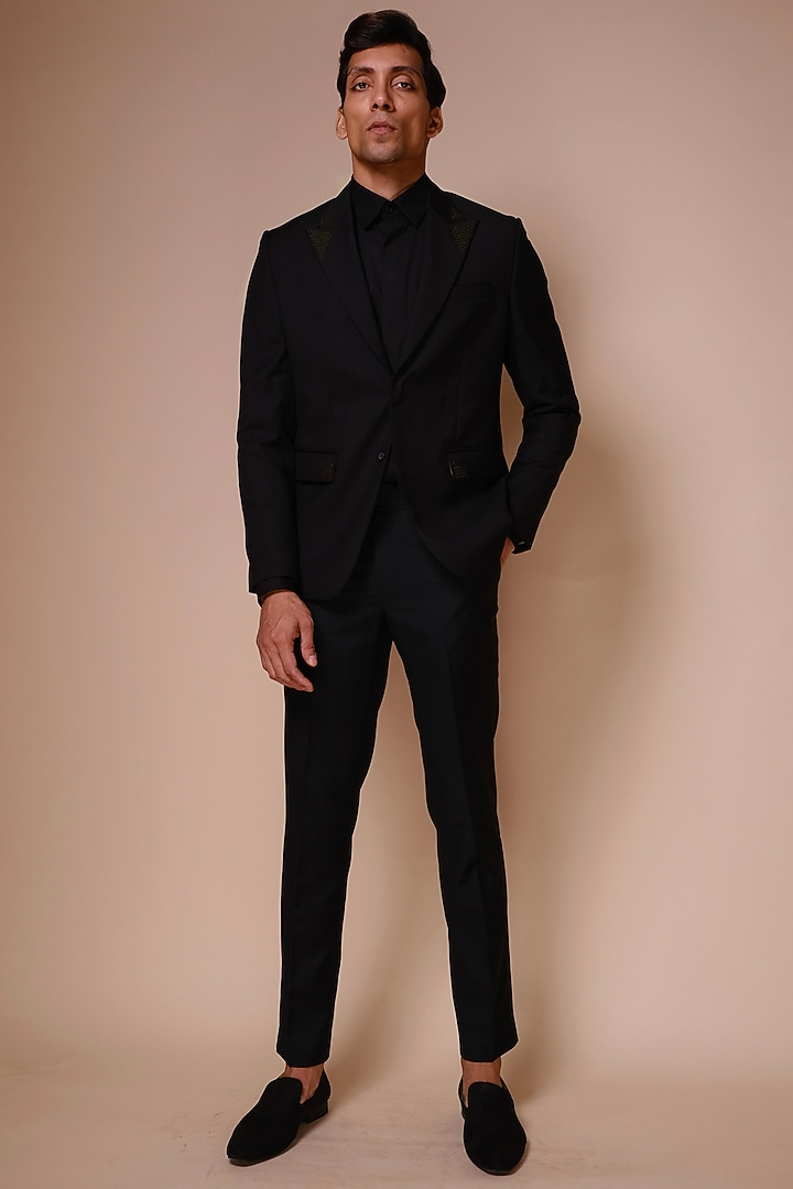 Black Terry Rayon Tuxedo Set by TISASTUDIO at Pernia's Pop Up Shop
