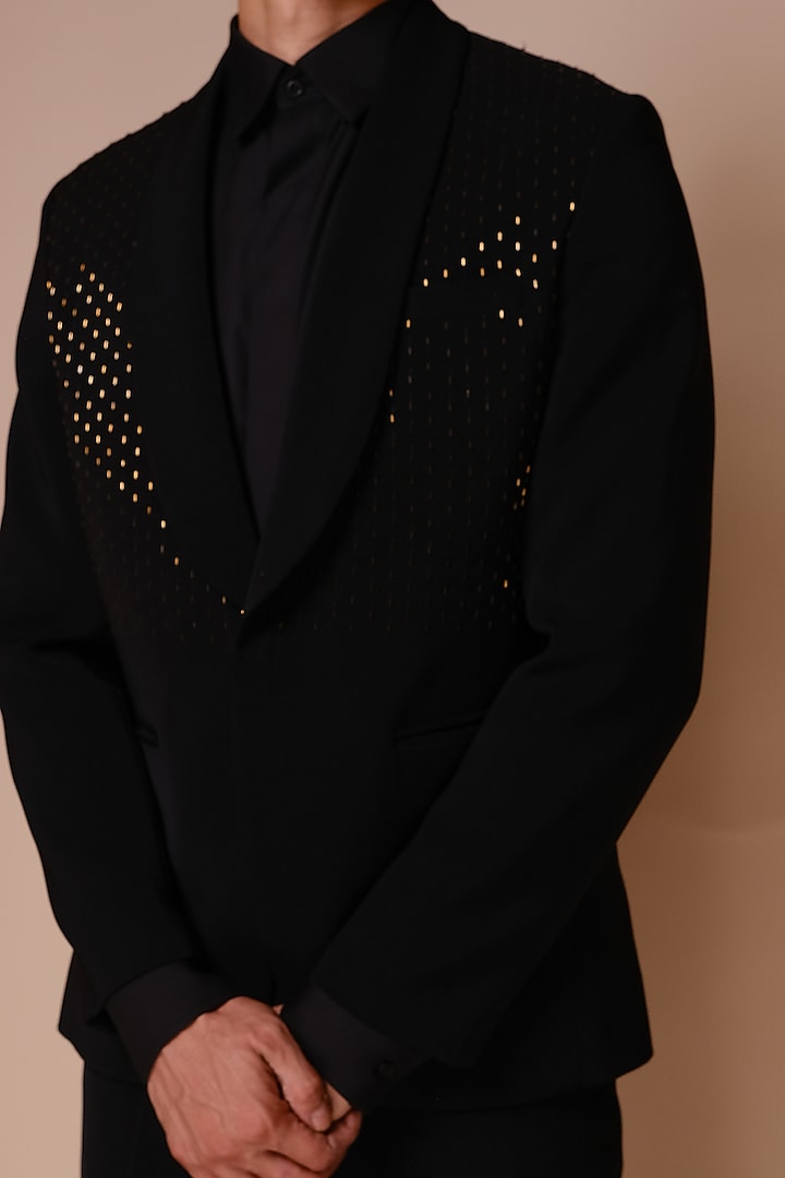 Black Gold Embroidered Tuxedo Set by TISASTUDIO at Pernia's Pop Up Shop