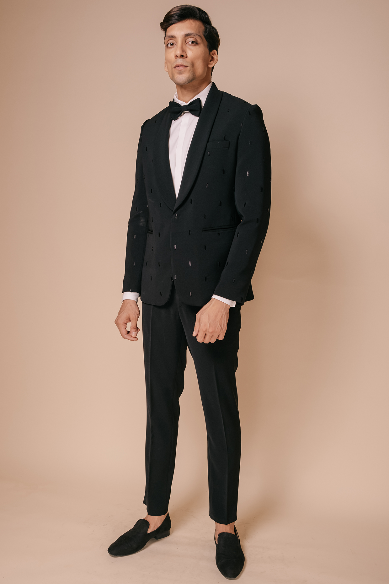 Black Motif Embroidered Tuxedo Set by TISASTUDIO