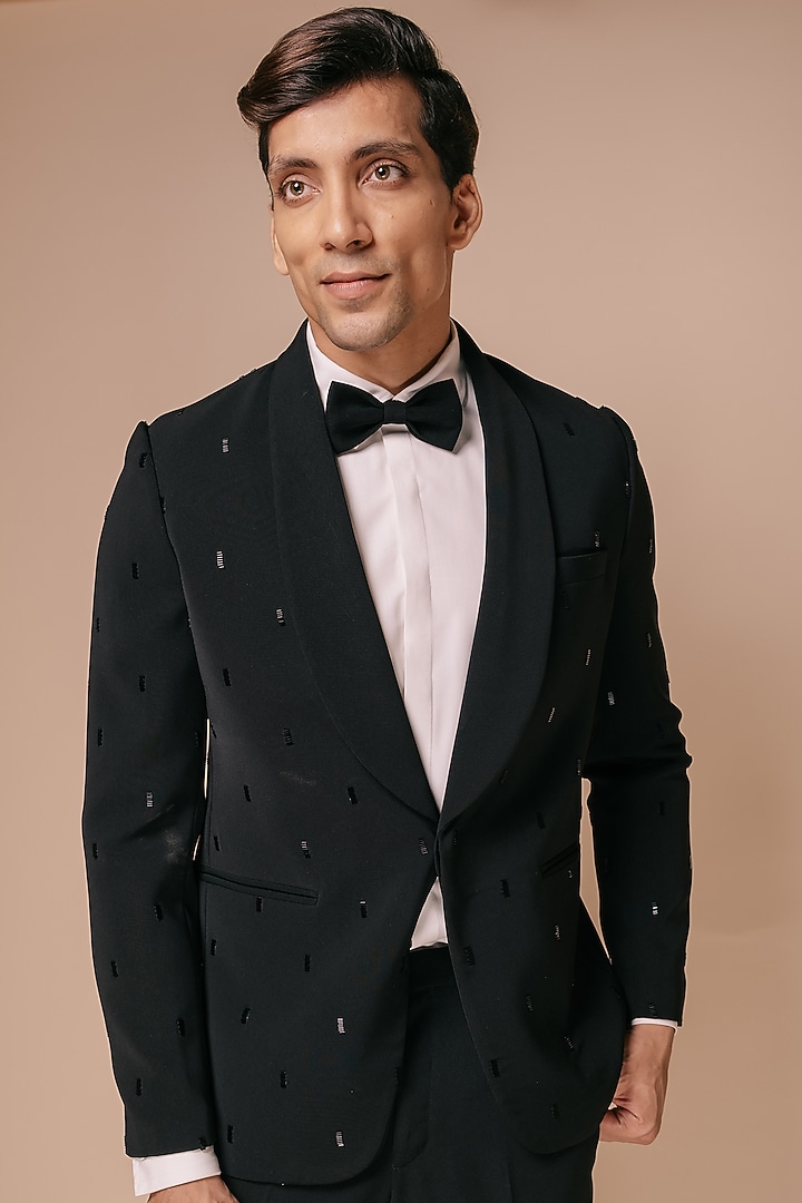 Black Motif Embroidered Tuxedo Set by TISASTUDIO at Pernia's Pop Up Shop