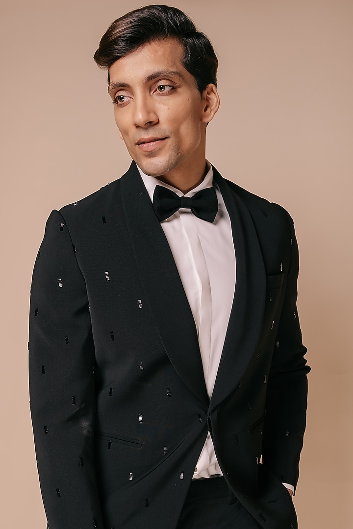 Black Motif Embroidered Tuxedo Set by TISASTUDIO at Pernia's Pop Up Shop