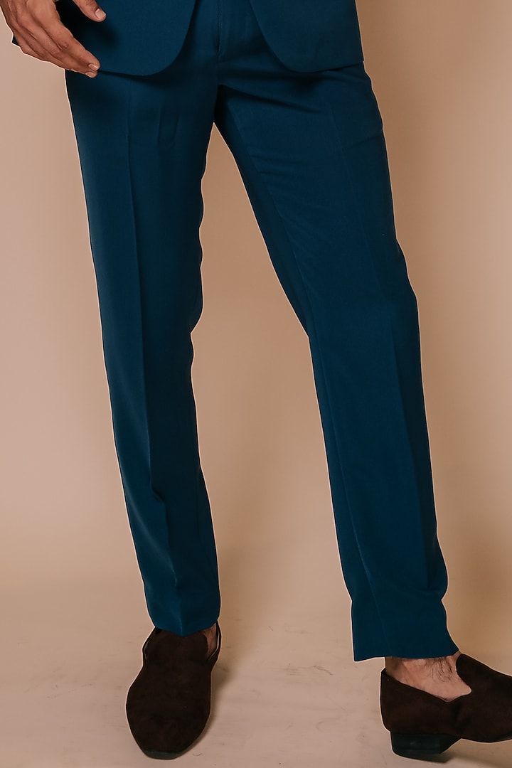 Teal Blue Embroidered Tuxedo Set by TISASTUDIO at Pernia's Pop Up Shop