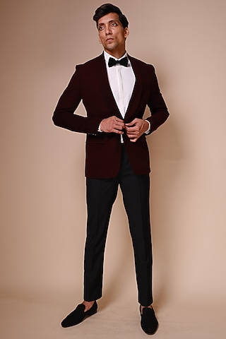 Burgundy Viscose Polyester Tuxedo Set by TISASTUDIO