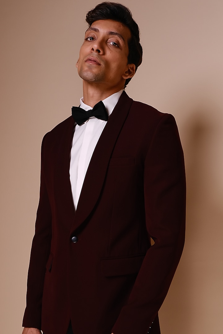Burgundy Viscose Polyester Tuxedo Set by TISASTUDIO at Pernia's Pop Up Shop