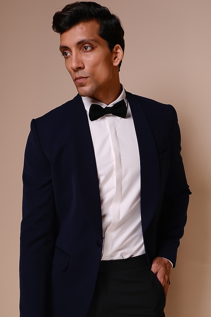 Blue Viscose Polyester Tuxedo Set by TISASTUDIO at Pernia's Pop Up Shop