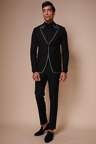 Black Terry Rayon Tuxedo Set by TISASTUDIO
