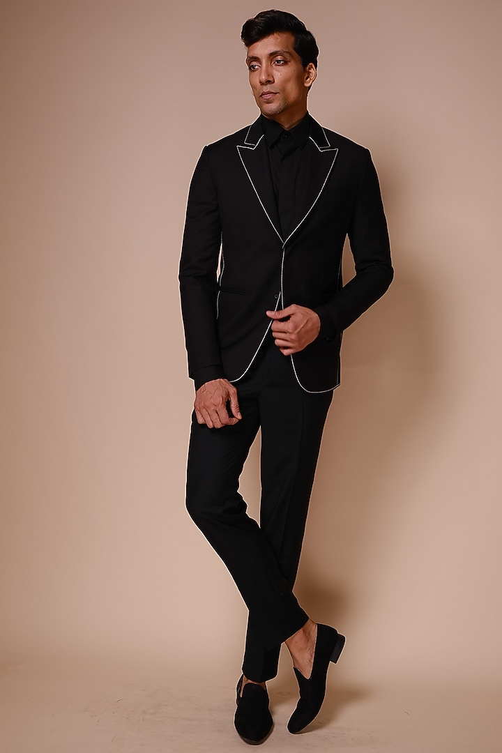 Black Terry Rayon Tuxedo Set by TISASTUDIO at Pernia's Pop Up Shop