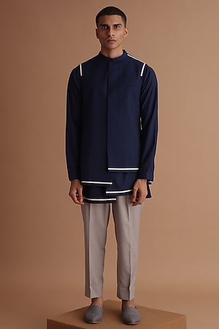 Dark Blue Terry Rayon Bundi Jacket Set by TISASTUDIO