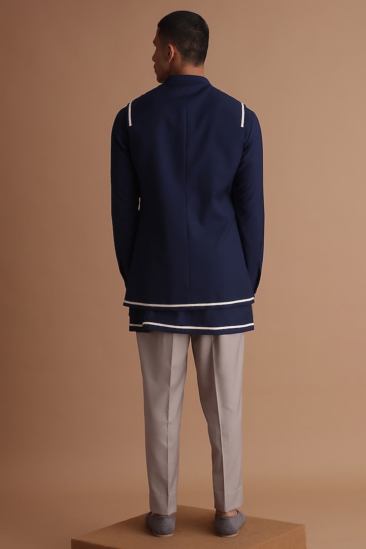 Dark Blue Terry Rayon Bundi Jacket Set by TISASTUDIO at Pernia's Pop Up Shop
