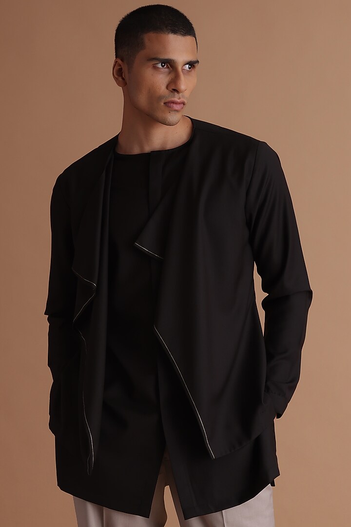 Black Terry Rayon Kurta Set by TISASTUDIO at Pernia's Pop Up Shop