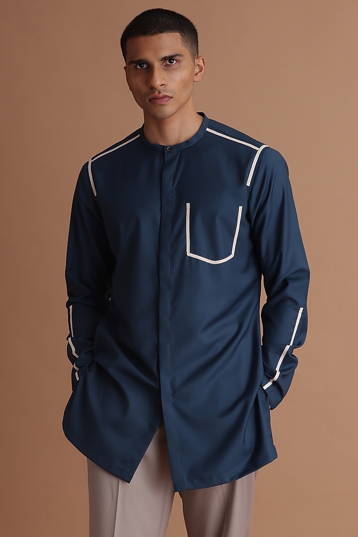 Teal Blue Terry Rayon Kurta Set by TISASTUDIO at Pernia's Pop Up Shop
