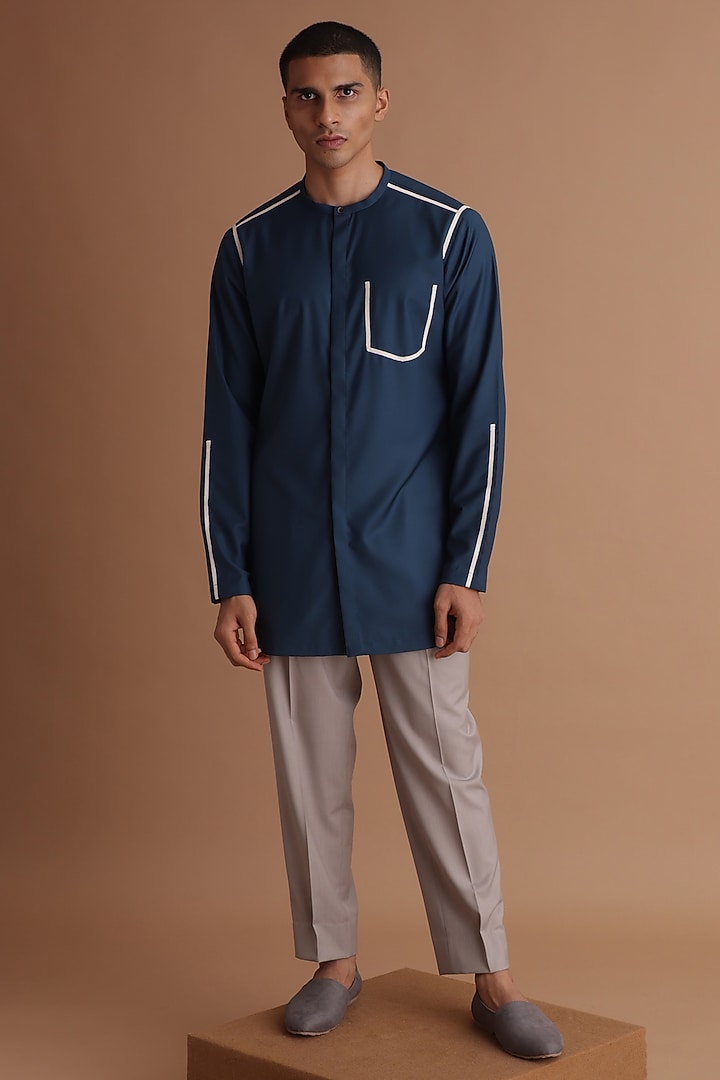 Teal Blue Terry Rayon Kurta by TISASTUDIO at Pernia's Pop Up Shop