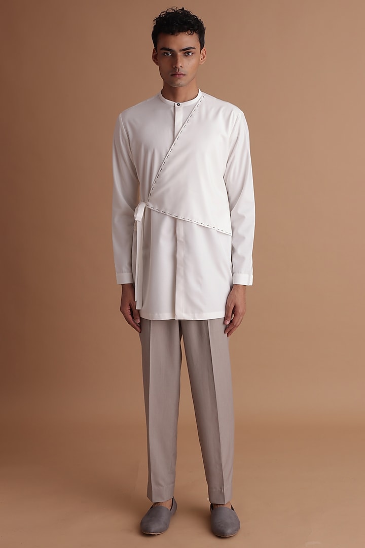 White Terry Rayon Tie-Up Kurta by TISASTUDIO at Pernia's Pop Up Shop
