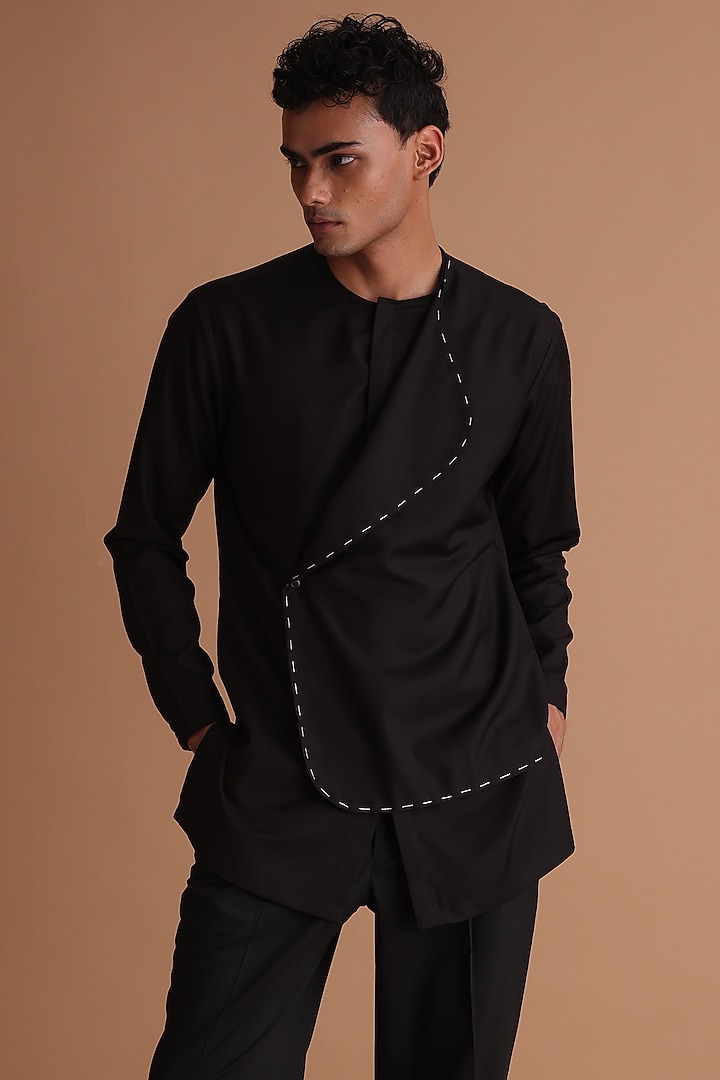 Black Terry Rayon Kurta Set by TISASTUDIO at Pernia's Pop Up Shop