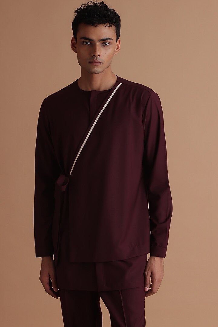 Burgundy Terry Rayon Kurta Set by TISASTUDIO at Pernia's Pop Up Shop