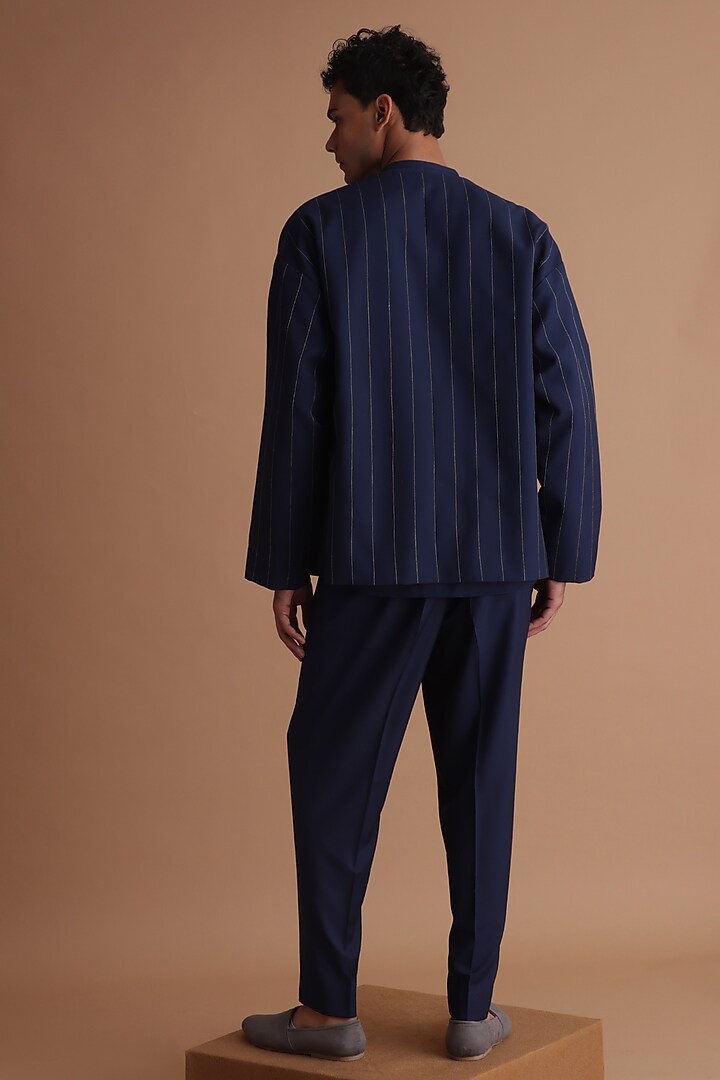 Navy Blue Terry Rayon Wedding Indowestern Set by TISASTUDIO at Pernia's Pop Up Shop