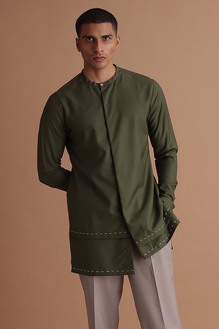 Moss Green Terry Rayon Kurta Set by TISASTUDIO at Pernia's Pop Up Shop