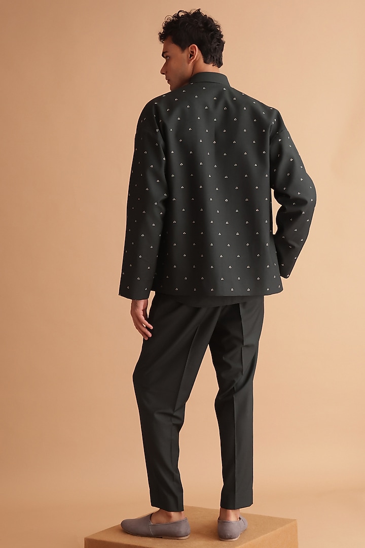Bottle Green Terry Rayon Embroidered Wedding Indowestern Set by TISASTUDIO at Pernia's Pop Up Shop