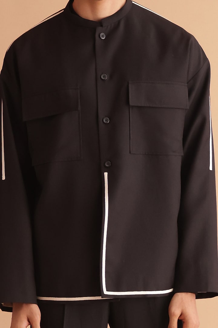 Black Terry Rayon Indowestern Set by TISASTUDIO at Pernia's Pop Up Shop