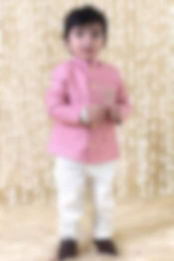 Pink Viscose Raw Silk Zari Embroidered Bandhgala Jacket For Boys by Tiber Taber