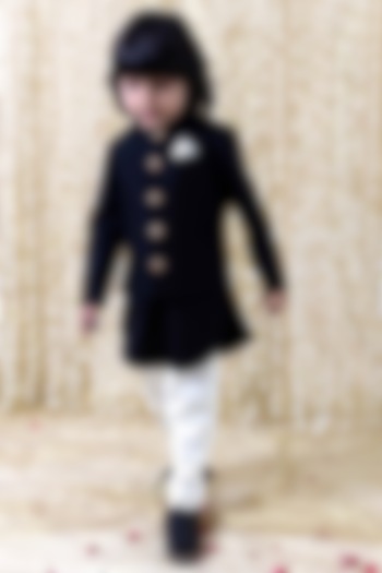 Black Raw Silk Bundi Jacket For Boys by Tiber Taber at Pernia's Pop Up Shop