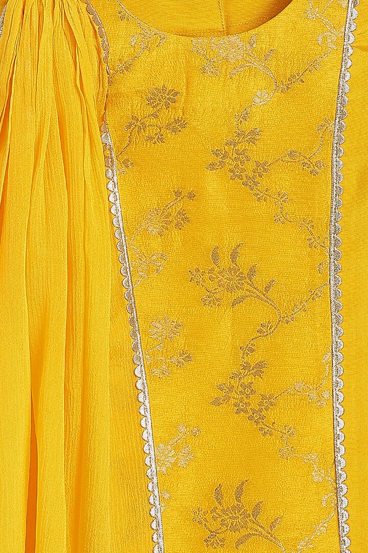 Yellow Viscose Brocade Kurta Set For Girls by Tiber Taber at Pernia's Pop Up Shop