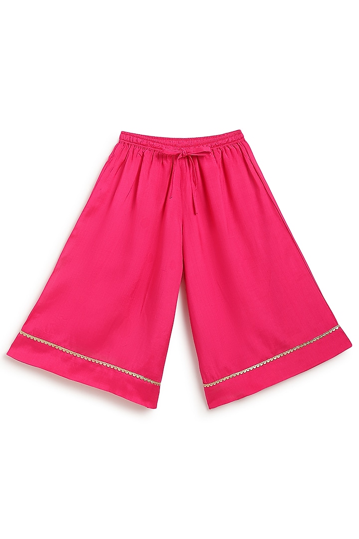 Fuchsia Pink Viscose Brocade Kurta Set For Girls by Tiber Taber at Pernia's Pop Up Shop