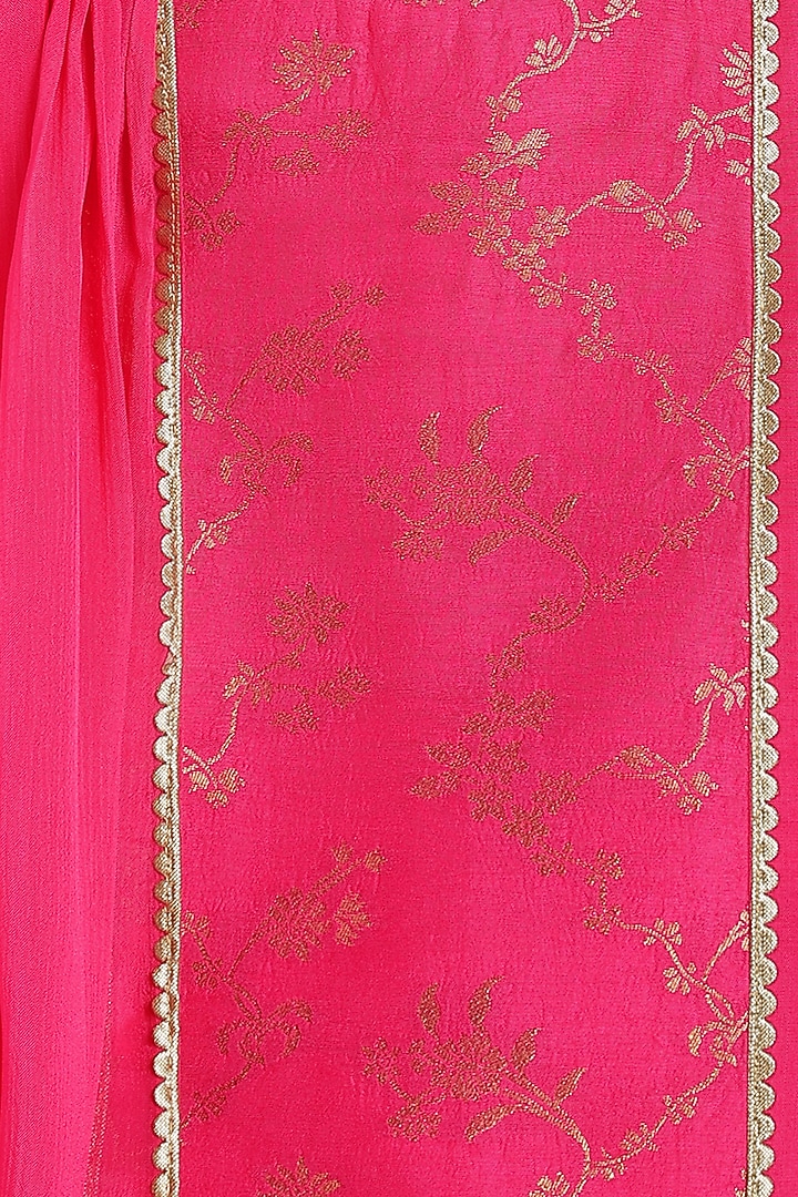 Fuchsia Pink Viscose Brocade Kurta Set For Girls by Tiber Taber at Pernia's Pop Up Shop