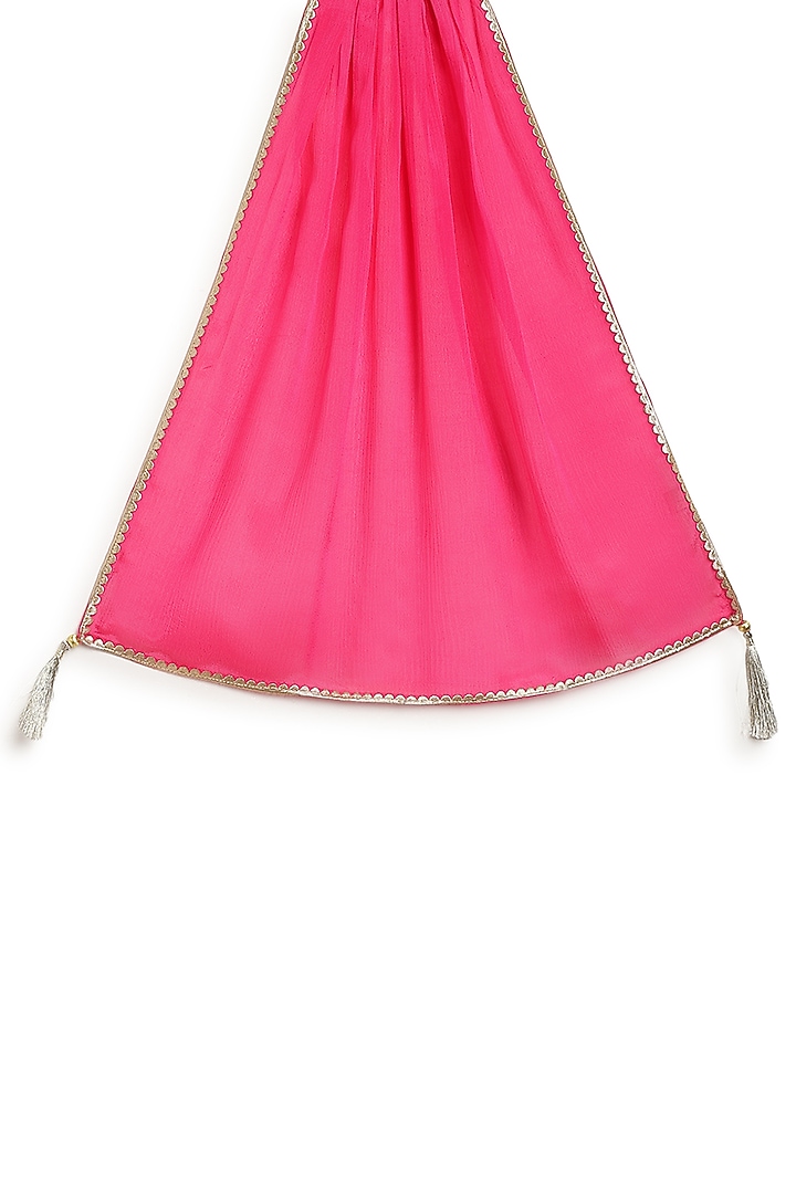 Fuchsia Pink Viscose Brocade Kurta Set For Girls by Tiber Taber at Pernia's Pop Up Shop
