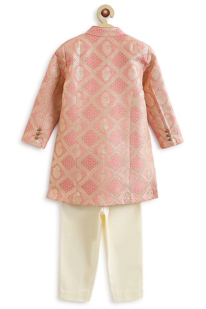 Pink Viscose Brocade Embroidered Sherwani Set For Boys by Tiber Taber at Pernia's Pop Up Shop