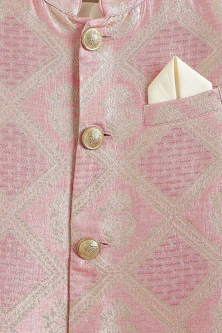 Pink Viscose Brocade Embroidered Sherwani Set For Boys by Tiber Taber at Pernia's Pop Up Shop